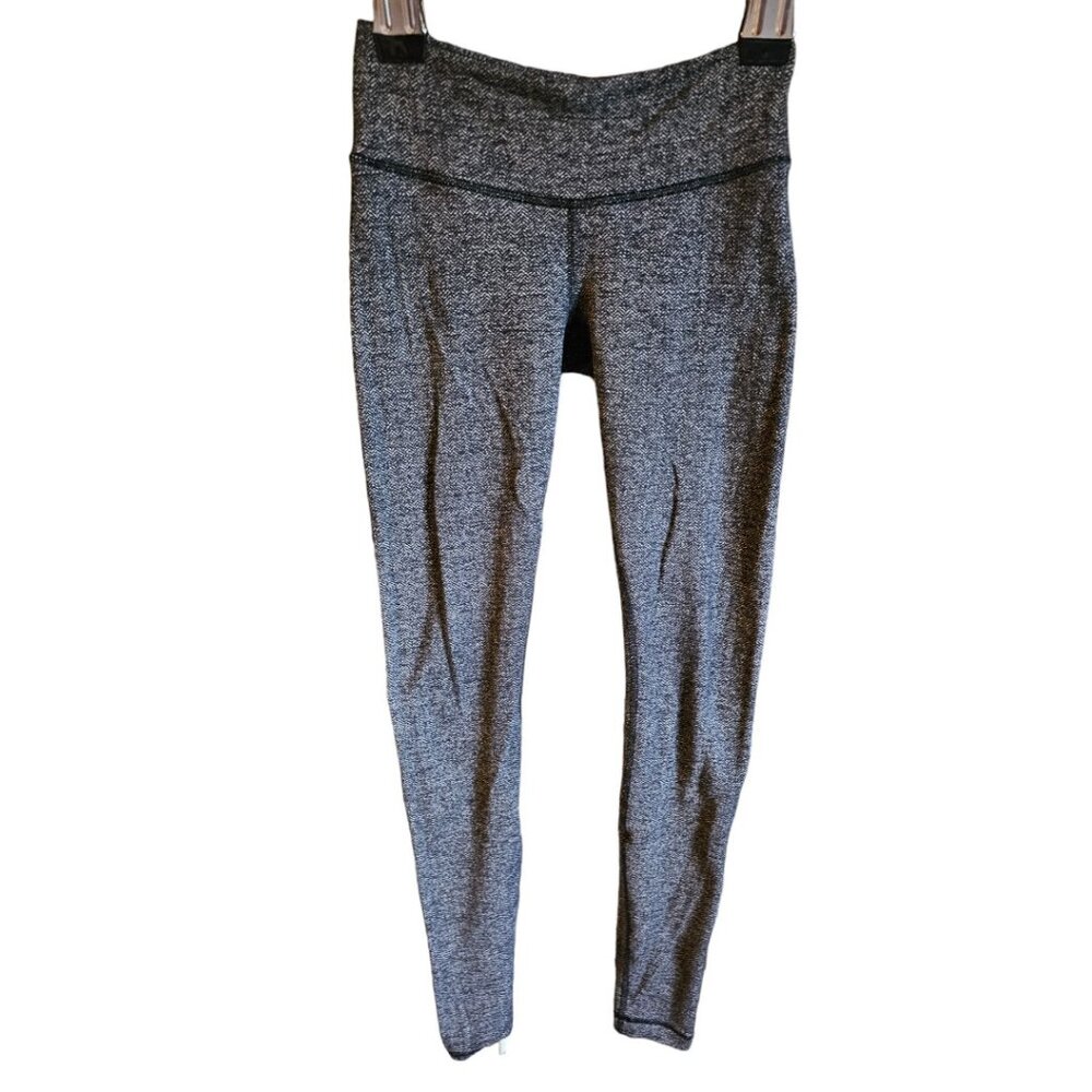Lululemon Wunder Under High Rise Black/Gray Leggings SZ 2 Speckled Petite